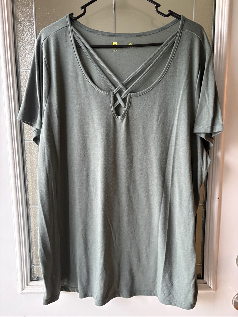 Women’s Olive Green Crisscross Neck Short Sleeve Tee By